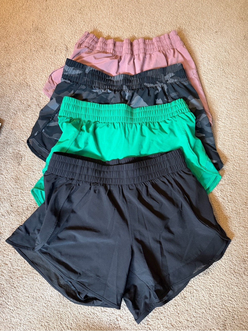 Athleta Women’s mesh racer run Shorts — Black, Green, Pink, Camo